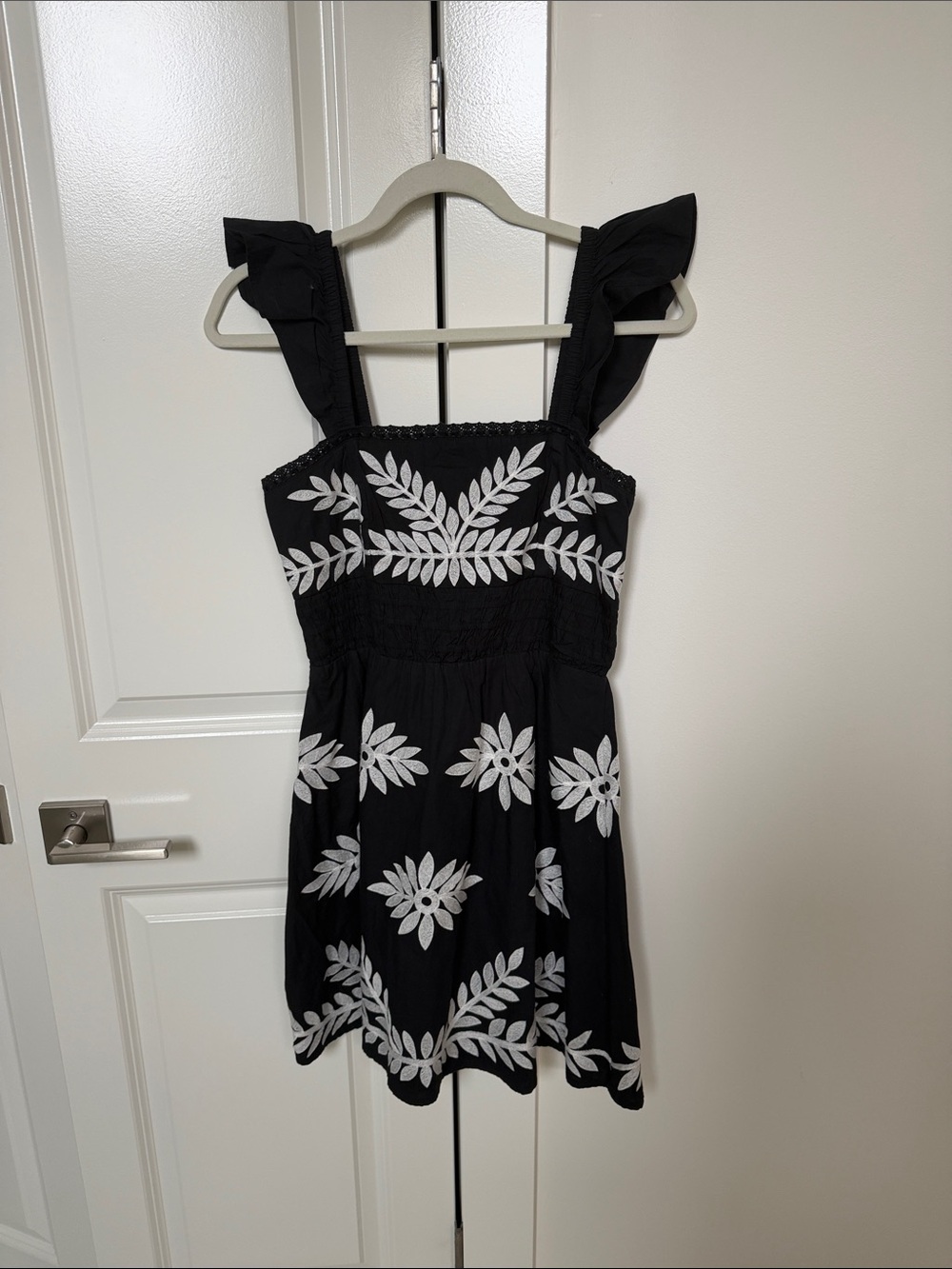 NWT Black & White Embroidered Dress - Ruffle Strap size S Anthropologie